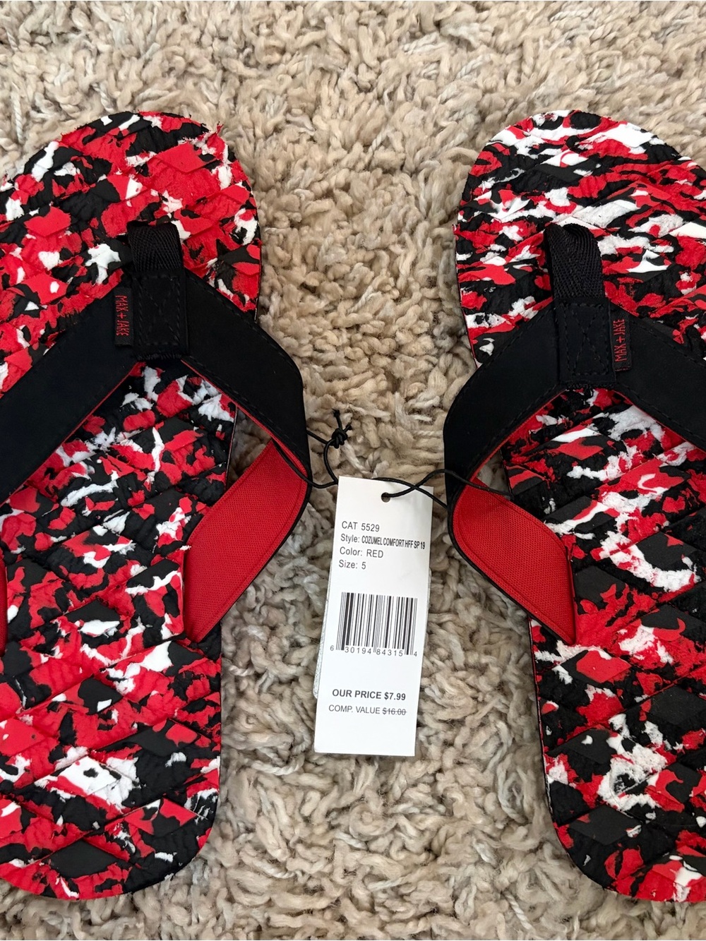 Kids Red Patterned camo Flip Flop Sandals